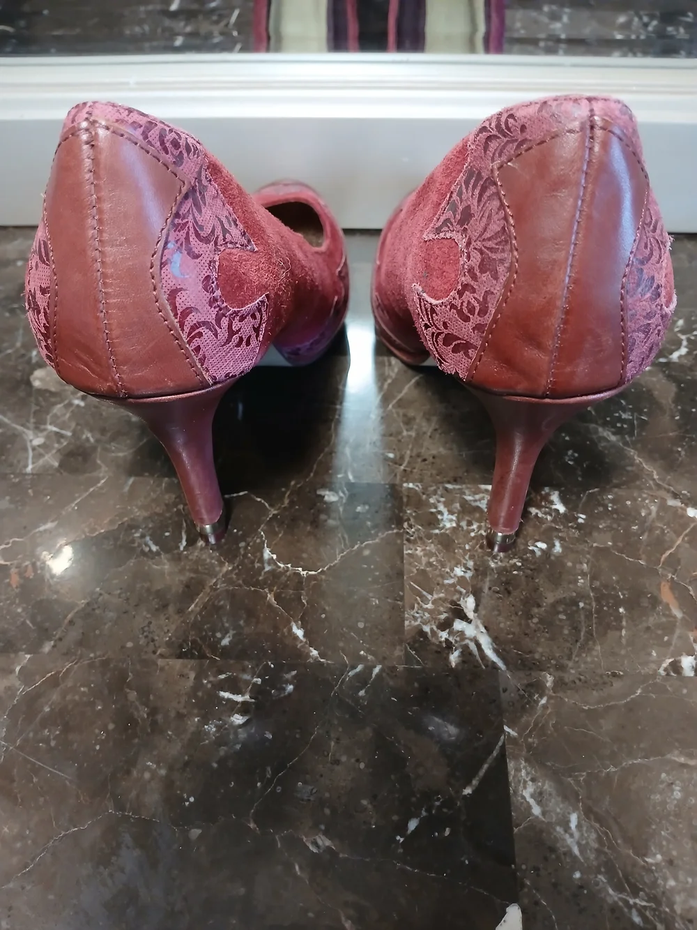 Reba Burgundy Suede & Leather Pointed Toe Pumps